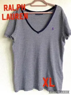 Polo Ralph Lauren ストライプTシャツ　Vネック　XL 美品