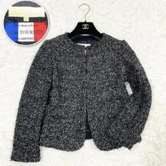 美品✨高級　自由区　ジュールトゥルニエ　ツイードジャケット　ノーカラー　ブラック