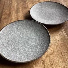 新品美濃焼　光沢かいらぎ(梅花皮) 黒渕7寸和皿　2枚セット