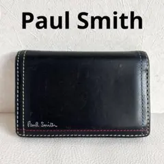 【良品】【ポールスミス】カードケース 名刺入れ レザー 黒 マルチステッチ