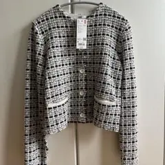 UNIQLO ユニクロ　ニットショートジャケット M カーディガン　ツィード風