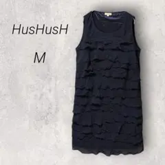 ハッシュアッシュ ティアードフリル ノースリーブワンピース【M】ネイビー/ドット