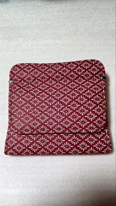 印傳屋【印伝薄型財布】赤地に白い漆 菱菊柄 ボックス小銭入