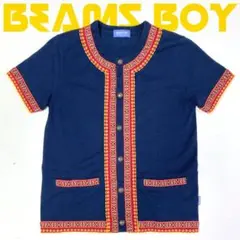 BEAMS BOY チロリアン刺繍 半袖カーディガン コンチョボタン ネイビーのサムネイル