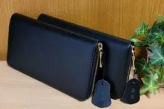 二点セット 本革 長財布 ブラック 黒 軽量 シンプル レディース財布　メンズ