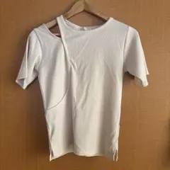 アシンメトリー リブ 半袖Tシャツ ホワイト