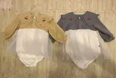 双子 チュール ロンパース（さくらんぼ刺繍） 色違い 2着セット
