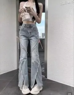 SHEIN レディース フレアデニムパンツ ライトウォッシュのサムネイル