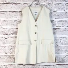 p205 ZARA ベスト ジレ ベージュ XSのサムネイル