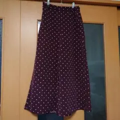 GU茶色に白ドット柄フレアパンツＭサイズ