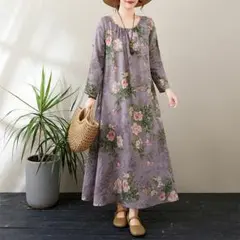 エレガントワンピース 綺麗め 着痩せ効果 ラウンドネック リゾート 花柄