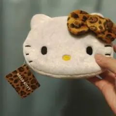 ハローキティ フェイスポーチ、ヒョウ柄、サンリオ、キティ、レディースポーチ