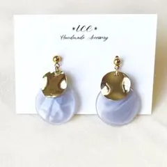 1167◆グレーマーブル　ゴールド　大ぶり　ハンドメイド　ピアス　イヤリング