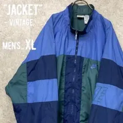 レアデザイン90s《ナイキ》スウッシュ刺繍ナイロンジャケット/ブルー/メンズXL