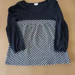 vert dense☆長袖チュニック 黒　切替ドット柄　2☆匿名配送☆送料無料