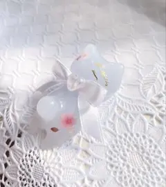 レジン 猫 置物 箸置き 白 桜 春