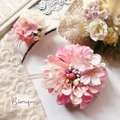 親子コサージュ ペア 2個セット ダリア 桜 ピンク 親子ペア 2wayクリップ