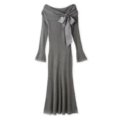 fray id オフショルリボンリブニットワンピース