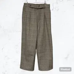 J724ドレスキップ 起毛 チェック柄 ワイドパンツ L グレー ウエストゴム