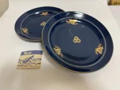 お皿 有田焼 深藍 金彩 丸皿 2枚セット（未使用品）