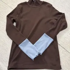 しまむら 田中里奈 テレコ配色袖ハイネックプルオーバー L