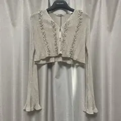 COCODEAL フリルクロップド丈ニットカーディガン