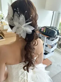 ブライダル ウェディング ヘアアクセ ホワイト お花 ヘッドドレス