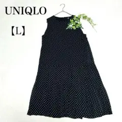 ✨美品✨【UNIQLO】ノースリーブ膝丈ワンピース【L】ドット　ブラックプリーツ
