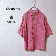 チャオパニック リネンシャツ 麻100% ピンク M メンズ 半袖 ロールアップのサムネイル