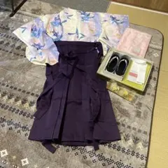 着物・袴セット・草履付き、Lタイプ~ 薄紫花柄、女児150cmくらい対応