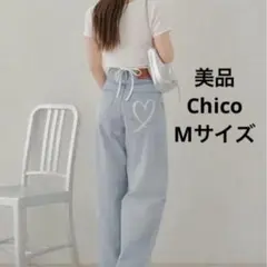 美品Chico ハートプリントボックスワイドデニムパンツ　ライトブルー　Mサイズ