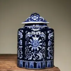 景徳鎮 陶磁器 青花磁釉下彩茶葉壺 茶道具 装飾品 現代工芸品 美術品 置物