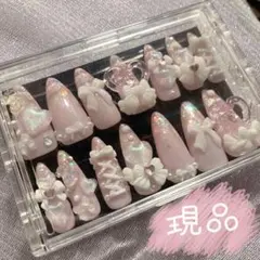 リボンいっぱいピンクネイル ♡量産型♡ ネイルチップ