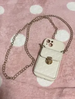 アイボリー スマホショルダーバッグ ストラップキルティングデザイン