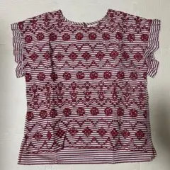 Sugar spoonストライプ 刺繍 半袖トップス