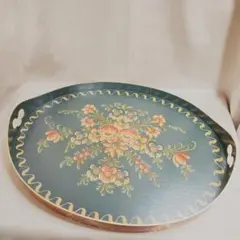 猫足がお洒落な 白いバラのローテーブル。トールペイント作品