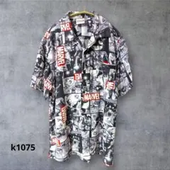 マーベル　MARVEL 総柄　ブラック　半袖　シャツ　サイズL