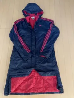 レディース　adidas フード付き ベンチコート ネイビー/ピンク