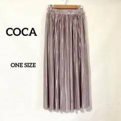 【コカ】プリーツスカート F パープル サテン素材 光沢 総ゴム ロング丈 綺麗