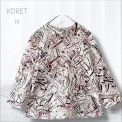 Colette 추상 패턴 셔츠, M, 시스루 소재, 3/4 소매, 볼트 넥, 우아한