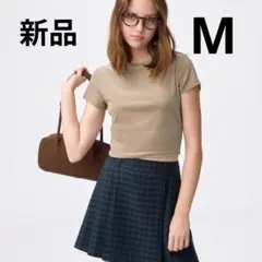 ジーユー　シアーベロアミニTシャツ　M　ベージュ　タグ付き　GU