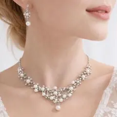 ピアス・ネックレスパール結婚式2点セットウェディングアクセサリーブライダル真珠