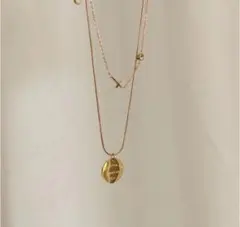 【大人気】コイン✨ジルコニア サージカルステンレス ネックレス 2連ゴールド