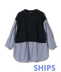 SHIPS〈手洗い可能〉7分袖シャツ×ニットベストコンビトップス