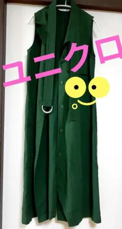 ◾美品◾ユニクロ ノースリーブ　ワンピース ベルト付き M　グリーン