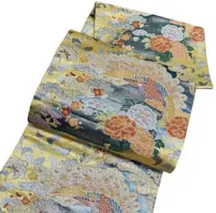 AA90袋帯 六通柄 金糸 箔 唐織 唐草花 雪輪 鳥 正絹 美品 - メルカリ