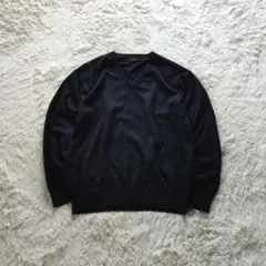 ニット セーター Vネック カシミヤ100% ダーク ネイビー L シンプルのサムネイル