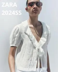 試着のみ　ZARA 2024SS ロマンティック　リネンブレンド　ブラウス