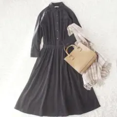 アーバンリサーチドアーズ　コーデュロイシャツワンピース　ネイビー　ウエストゴム