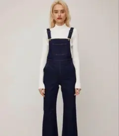 エマスライ デニムストレッチ オーバーオール　サロペット　ダークブルー